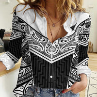 New Zealand Black Fern Custom Women Casual Shirt Maori Tukutuku Black-white Motif LT9 Female White - Polynesian Pride