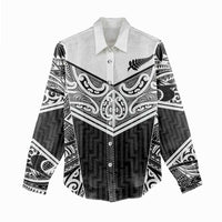 New Zealand Black Fern Custom Women Casual Shirt Maori Tukutuku Black-white Motif LT9 - Polynesian Pride