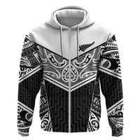 New Zealand Black Fern Custom Zip Hoodie Maori Tukutuku Black-white Motif LT9 Zip Hoodie White - Polynesian Pride