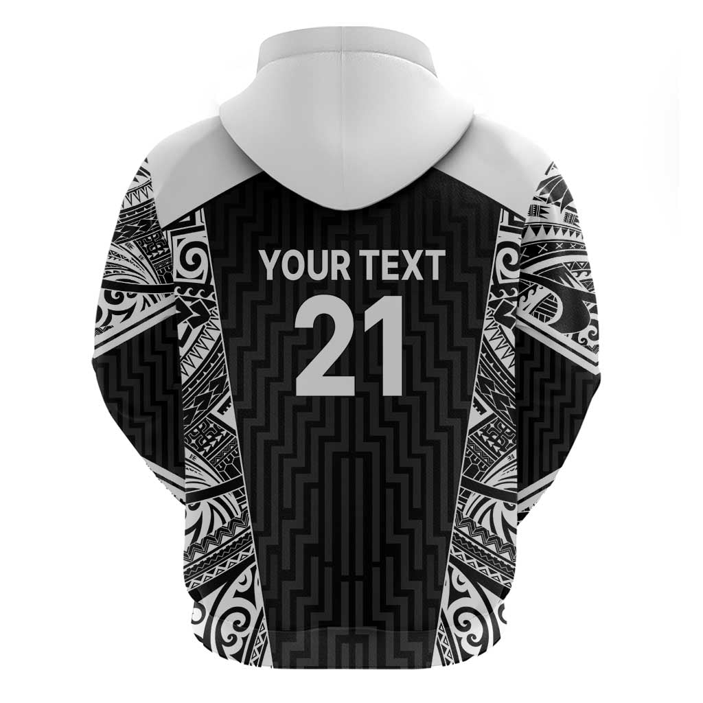 New Zealand Black Fern Custom Zip Hoodie Maori Tukutuku Black-white Motif LT9 - Polynesian Pride