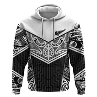 New Zealand Black Fern Custom Zip Hoodie Maori Tukutuku Black-white Motif LT9 Pullover Hoodie White - Polynesian Pride