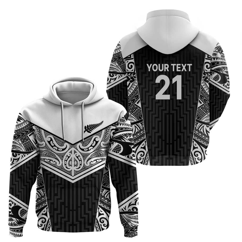 New Zealand Black Fern Custom Zip Hoodie Maori Tukutuku Black-white Motif LT9 - Polynesian Pride