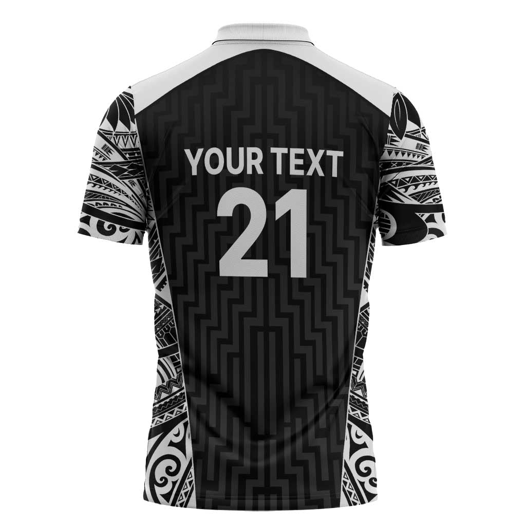 New Zealand Black Fern Custom Zipper Polo Shirt Maori Tukutuku Black-white Motif LT9 - Polynesian Pride