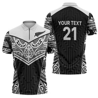 New Zealand Black Fern Custom Zipper Polo Shirt Maori Tukutuku Black-white Motif LT9 - Polynesian Pride