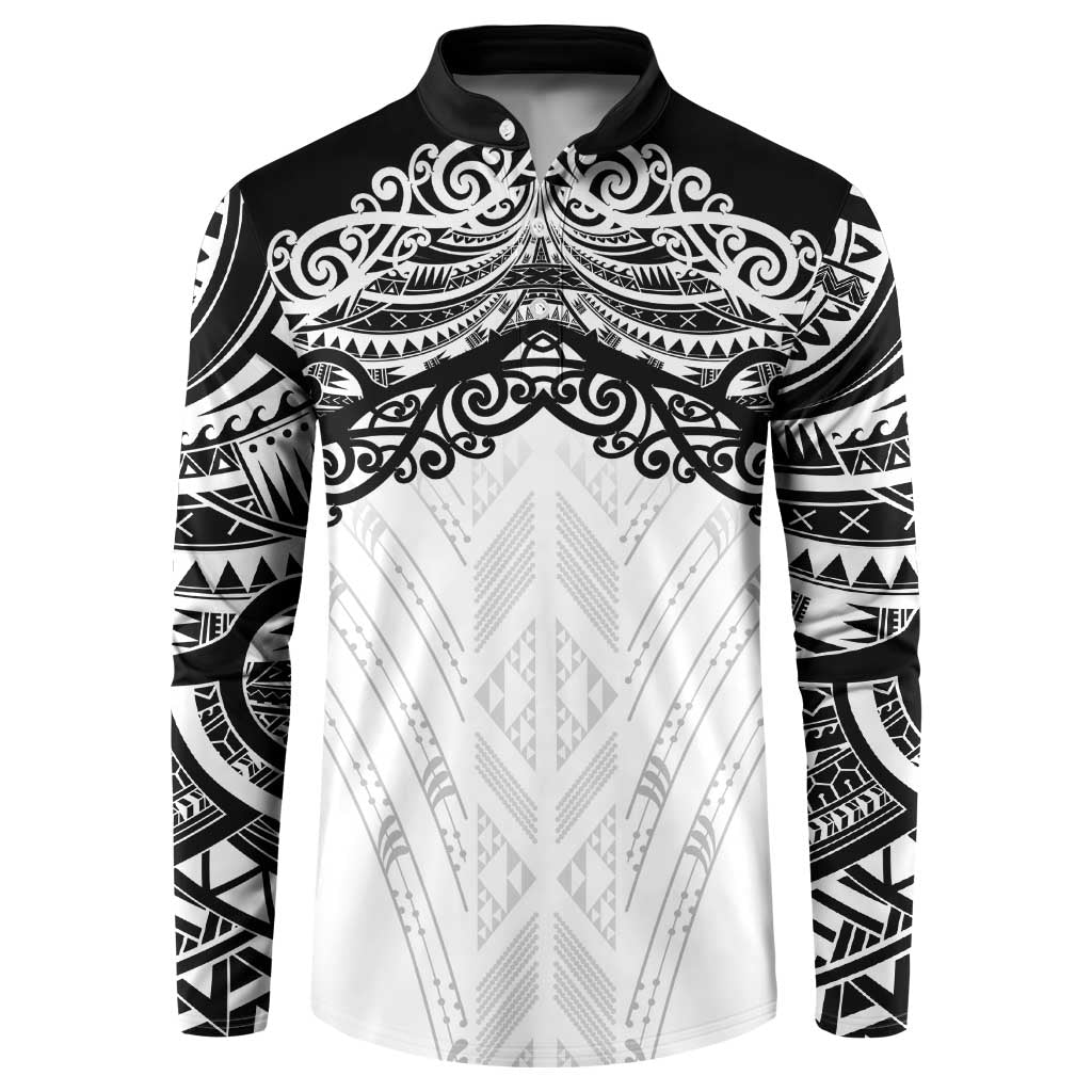 New Zealand Koru Fern Custom Button Sweatshirt Simple Taniko Motif LT9 White - Polynesian Pride