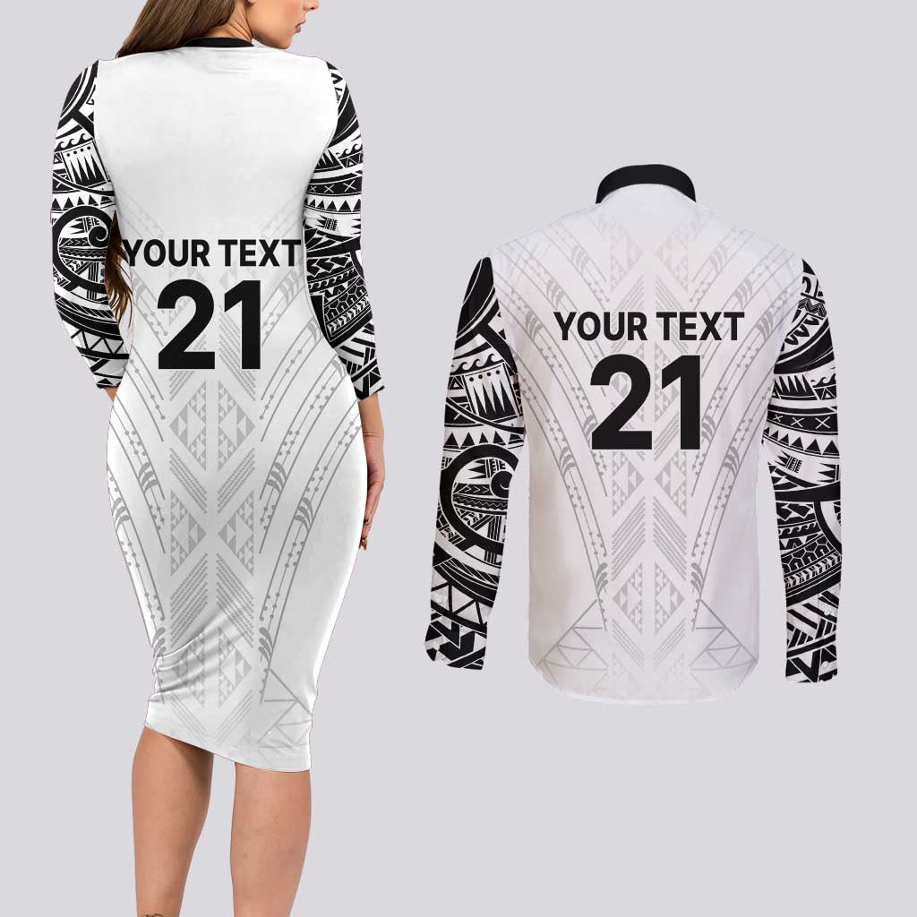 New Zealand Koru Fern Custom Couples Matching Long Sleeve Bodycon Dress and Long Sleeve Button Shirt Simple Taniko Motif LT9 - Polynesian Pride