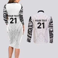 New Zealand Koru Fern Custom Couples Matching Long Sleeve Bodycon Dress and Long Sleeve Button Shirt Simple Taniko Motif LT9 - Polynesian Pride