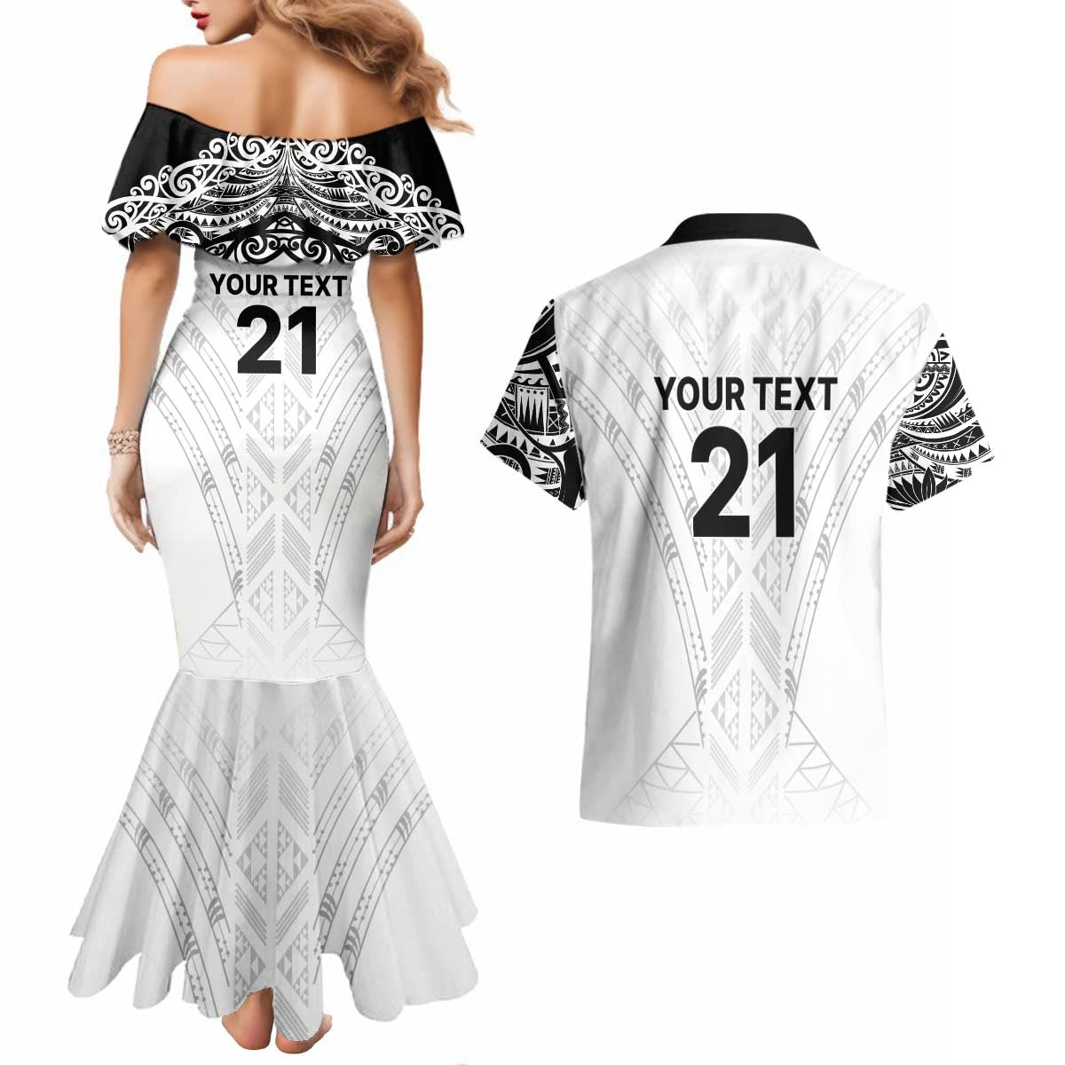 New Zealand Koru Fern Custom Couples Matching Mermaid Dress and Hawaiian Shirt Simple Taniko Motif LT9 - Polynesian Pride