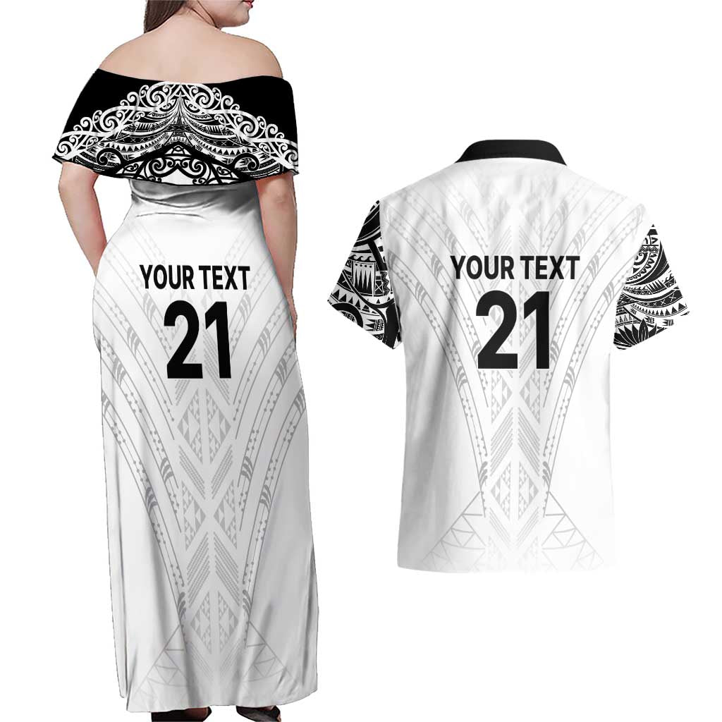 New Zealand Koru Fern Custom Couples Matching Off Shoulder Maxi Dress and Hawaiian Shirt Simple Taniko Motif LT9 - Polynesian Pride