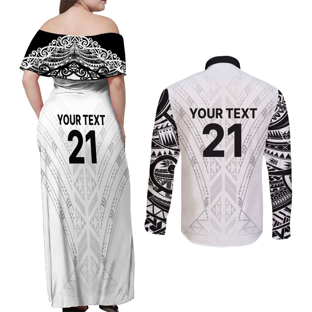 New Zealand Koru Fern Custom Couples Matching Off Shoulder Maxi Dress and Long Sleeve Button Shirt Simple Taniko Motif LT9 - Polynesian Pride
