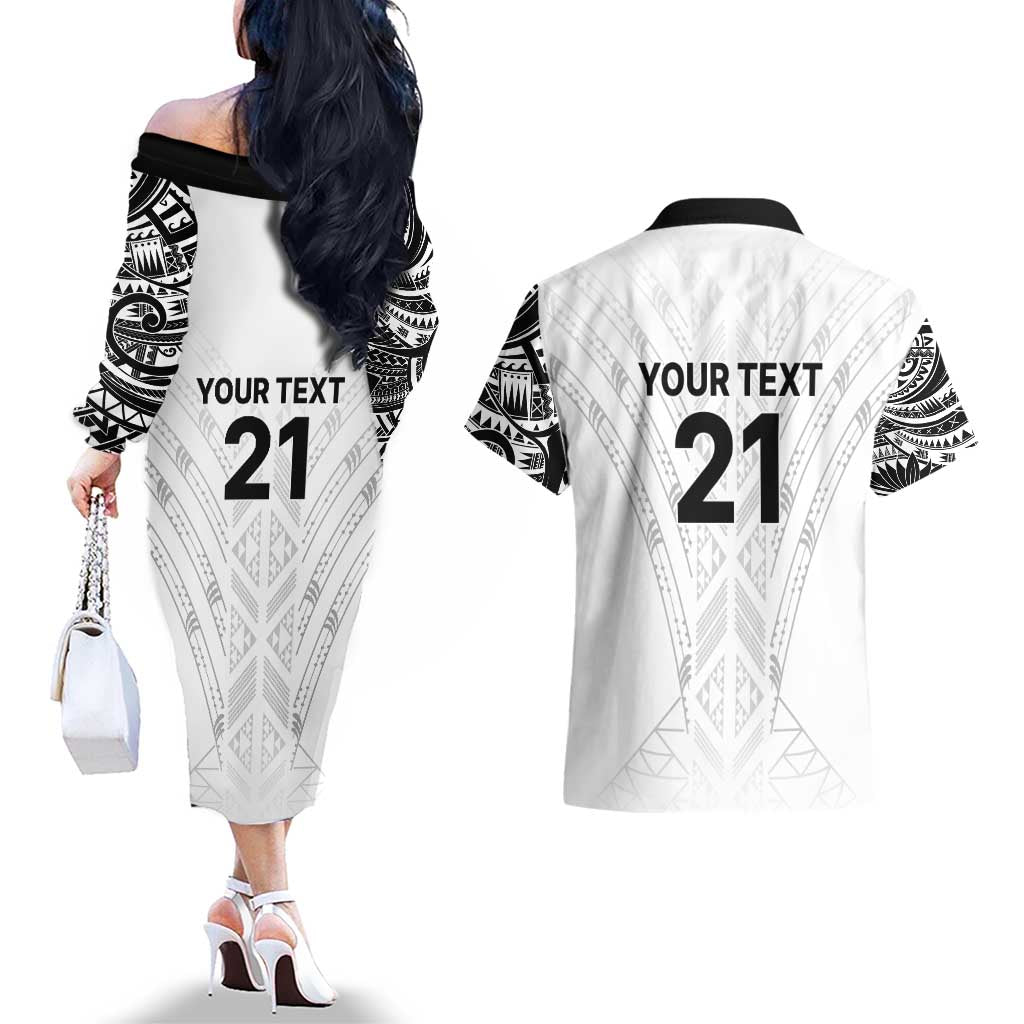 New Zealand Koru Fern Custom Couples Matching Off The Shoulder Long Sleeve Dress and Hawaiian Shirt Simple Taniko Motif LT9 - Polynesian Pride
