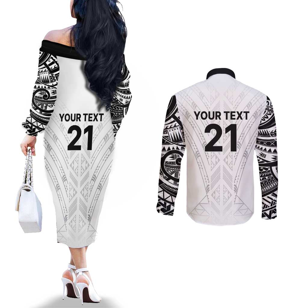 New Zealand Koru Fern Custom Couples Matching Off The Shoulder Long Sleeve Dress and Long Sleeve Button Shirt Simple Taniko Motif LT9 - Polynesian Pride