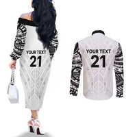 New Zealand Koru Fern Custom Couples Matching Off The Shoulder Long Sleeve Dress and Long Sleeve Button Shirt Simple Taniko Motif LT9 - Polynesian Pride