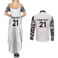 New Zealand Koru Fern Custom Couples Matching Summer Maxi Dress and Long Sleeve Button Shirt Simple Taniko Motif LT9 - Polynesian Pride