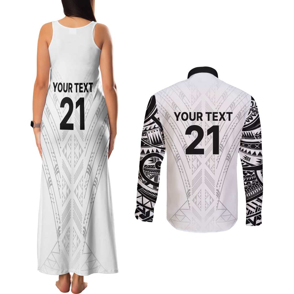 New Zealand Koru Fern Custom Couples Matching Tank Maxi Dress and Long Sleeve Button Shirt Simple Taniko Motif LT9 - Polynesian Pride