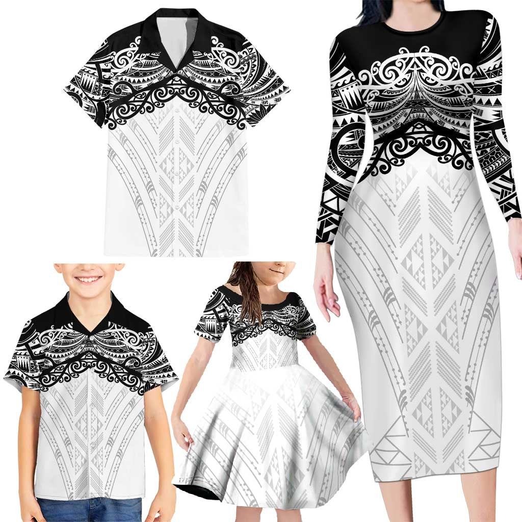 New Zealand Koru Fern Custom Family Matching Long Sleeve Bodycon Dress and Hawaiian Shirt Simple Taniko Motif LT9 - Polynesian Pride