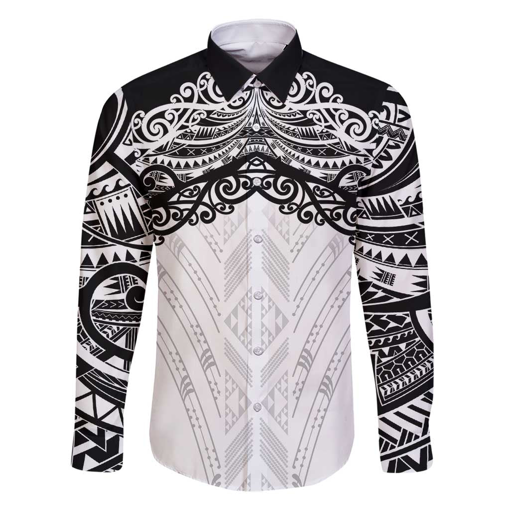 New Zealand Koru Fern Custom Family Matching Long Sleeve Bodycon Dress and Hawaiian Shirt Simple Taniko Motif LT9 Dad's Shirt - Long Sleeve White - Polynesian Pride
