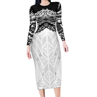 New Zealand Koru Fern Custom Family Matching Long Sleeve Bodycon Dress and Hawaiian Shirt Simple Taniko Motif LT9 Mom's Dress White - Polynesian Pride