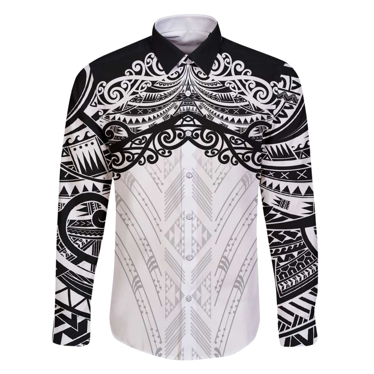 New Zealand Koru Fern Custom Family Matching Off The Shoulder Long Sleeve Dress and Hawaiian Shirt Simple Taniko Motif LT9 Dad's Shirt - Long Sleeve White - Polynesian Pride