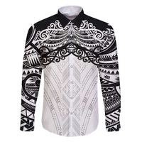 New Zealand Koru Fern Custom Family Matching Off The Shoulder Long Sleeve Dress and Hawaiian Shirt Simple Taniko Motif LT9 Dad's Shirt - Long Sleeve White - Polynesian Pride