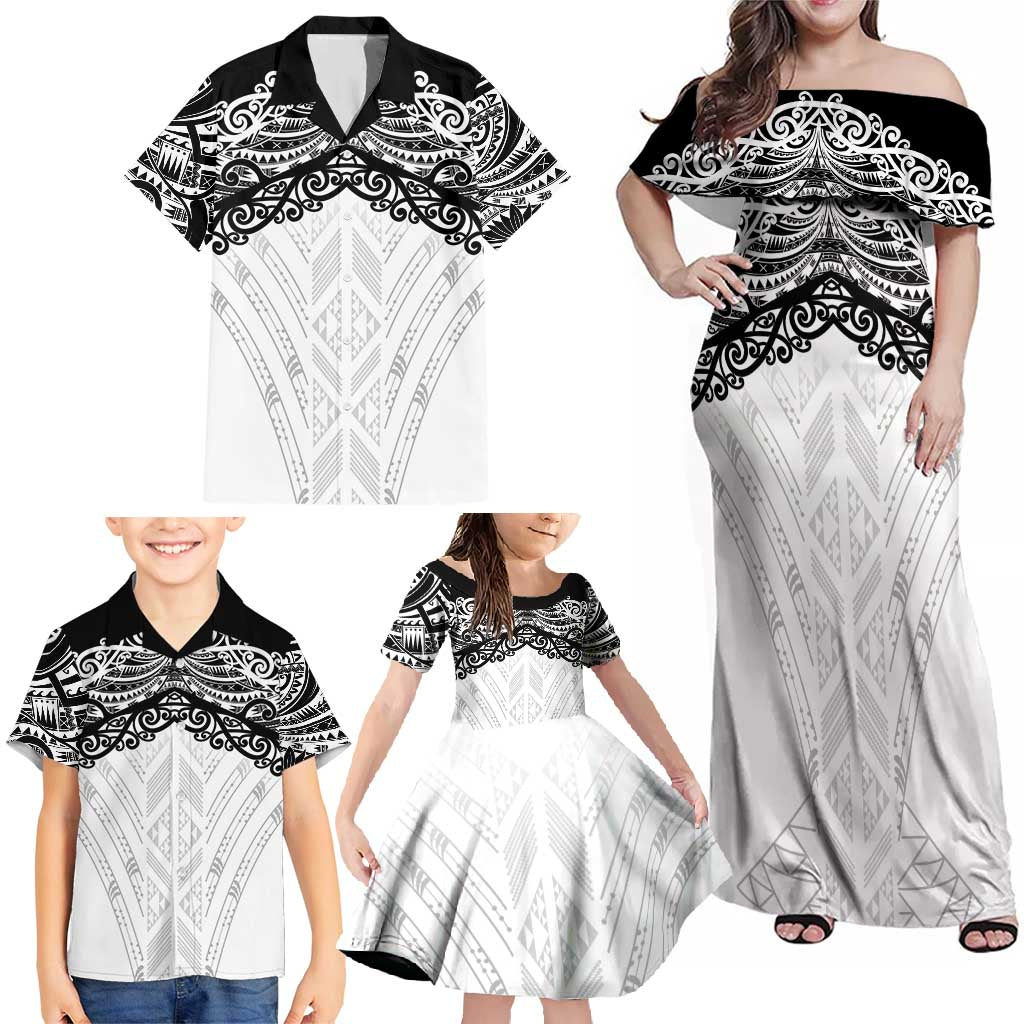 New Zealand Koru Fern Custom Family Matching Off Shoulder Maxi Dress and Hawaiian Shirt Simple Taniko Motif LT9 - Polynesian Pride