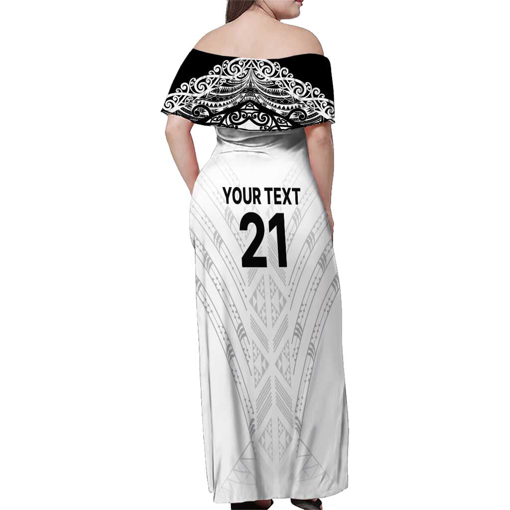 New Zealand Koru Fern Custom Family Matching Off Shoulder Maxi Dress and Hawaiian Shirt Simple Taniko Motif LT9 - Polynesian Pride