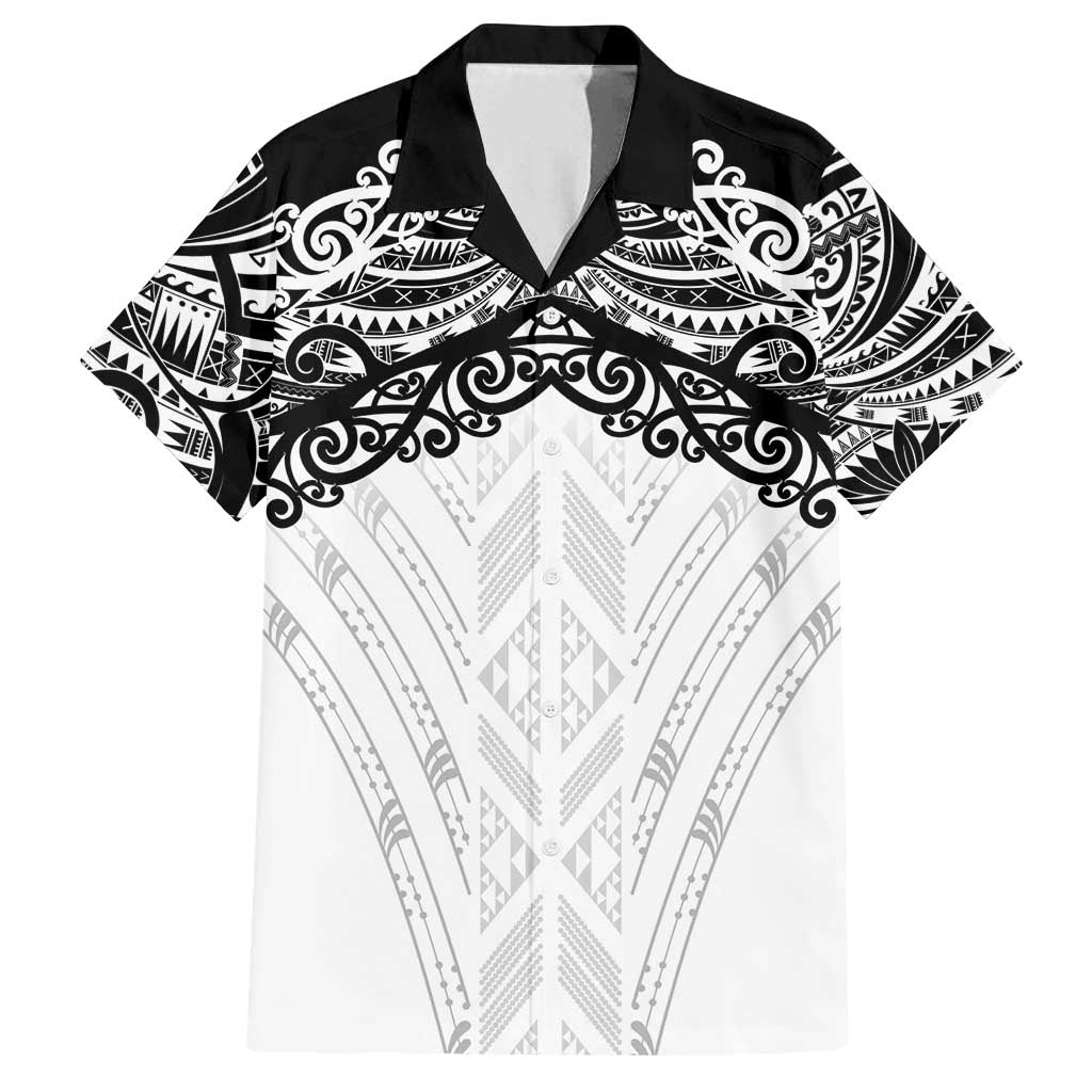 New Zealand Koru Fern Custom Family Matching Off Shoulder Short Dress and Hawaiian Shirt Simple Taniko Motif LT9 Dad's Shirt - Short Sleeve White - Polynesian Pride