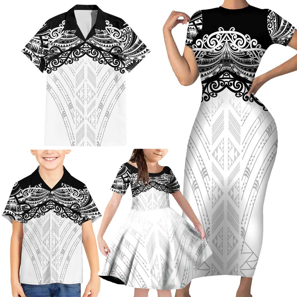 New Zealand Koru Fern Custom Family Matching Short Sleeve Bodycon Dress and Hawaiian Shirt Simple Taniko Motif LT9 - Polynesian Pride