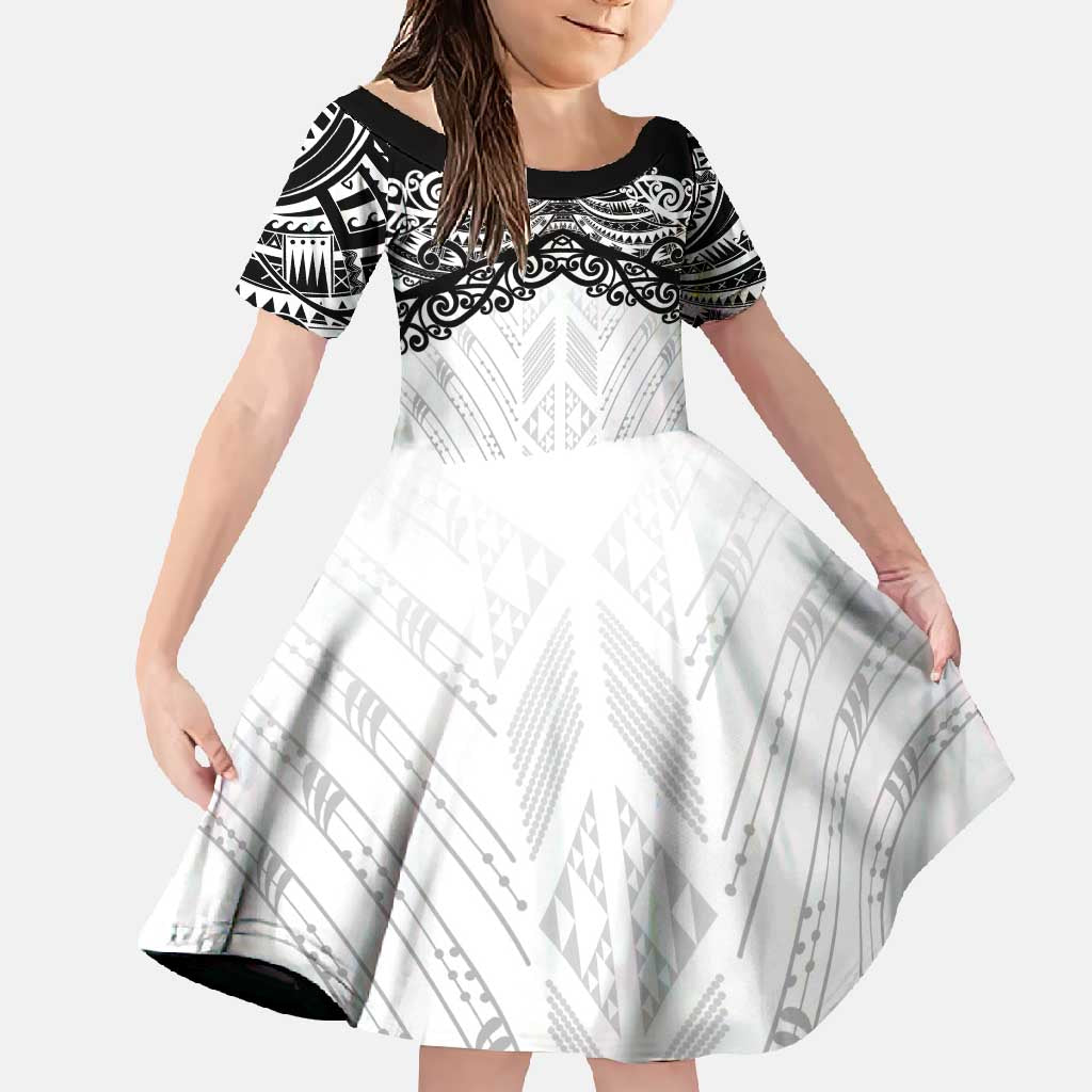 New Zealand Koru Fern Custom Family Matching Summer Maxi Dress and Hawaiian Shirt Simple Taniko Motif LT9 Daughter's Dress White - Polynesian Pride