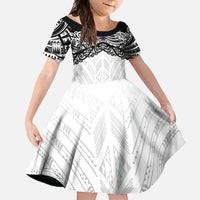 New Zealand Koru Fern Custom Family Matching Summer Maxi Dress and Hawaiian Shirt Simple Taniko Motif LT9 Daughter's Dress White - Polynesian Pride