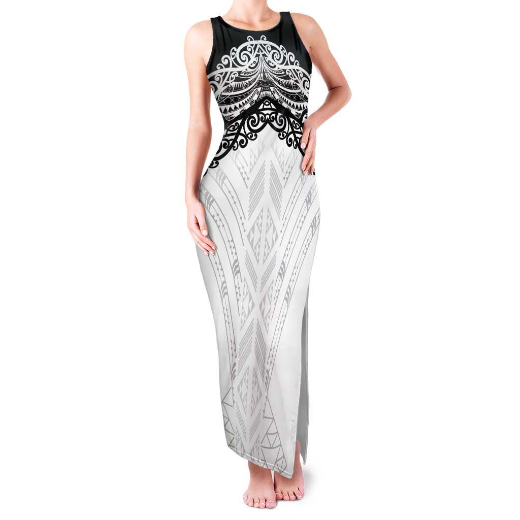 New Zealand Koru Fern Custom Family Matching Tank Maxi Dress and Hawaiian Shirt Simple Taniko Motif LT9 Mom's Dress White - Polynesian Pride