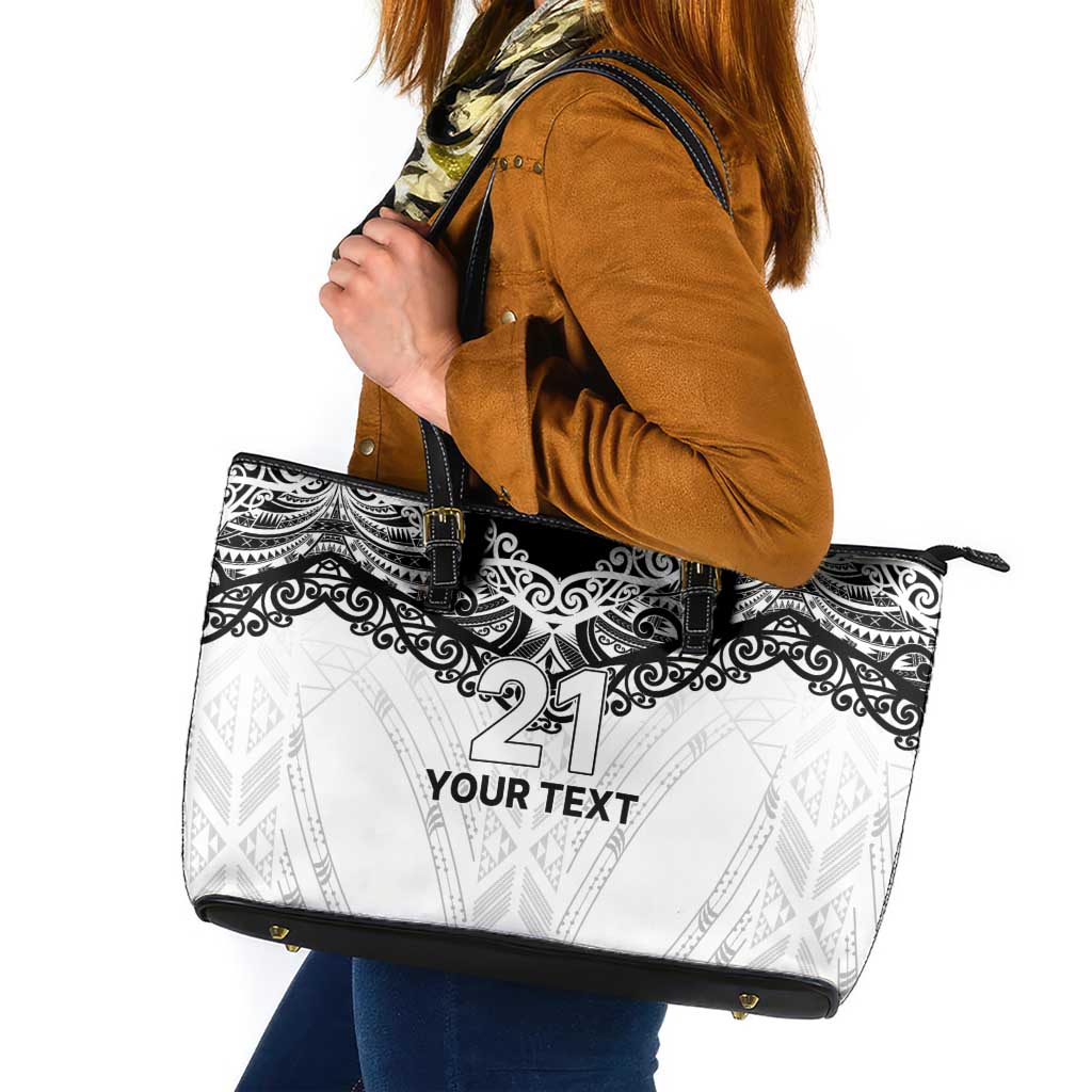 New Zealand Koru Fern Custom Leather Tote Bag Simple Taniko Motif