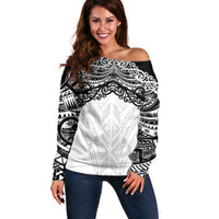 New Zealand Koru Fern Custom Off Shoulder Sweater Simple Taniko Motif LT9 Women White - Polynesian Pride