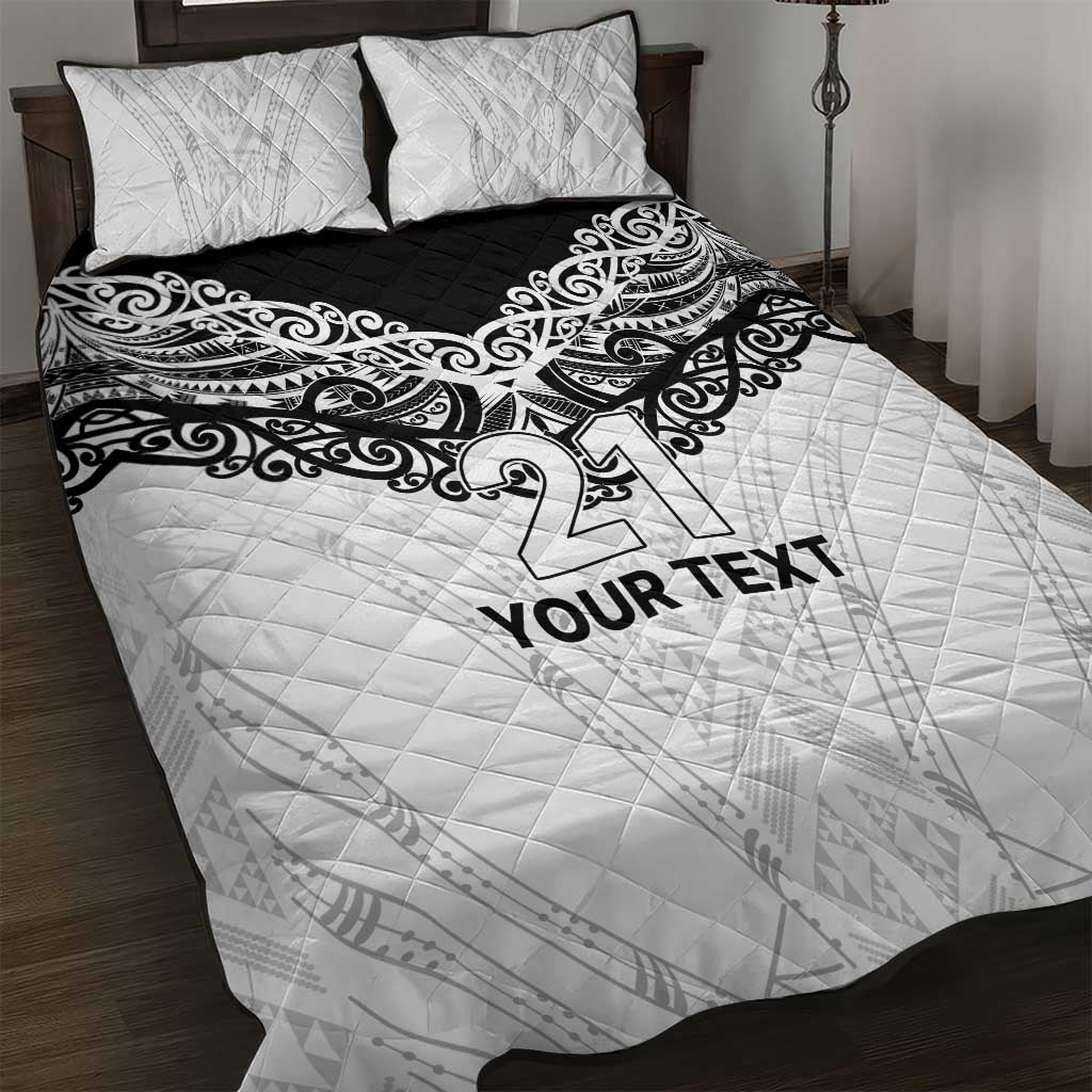 New Zealand Koru Fern Custom Quilt Bed Set Simple Taniko Motif LT9 White - Polynesian Pride