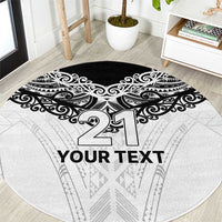New Zealand Koru Fern Custom Round Carpet Simple Taniko Motif LT9 White - Polynesian Pride
