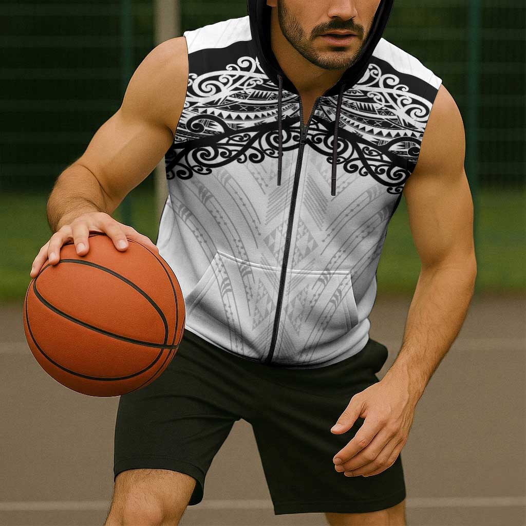 New Zealand Koru Fern Custom Sleeveless Zip Hoodie Simple Taniko Motif - Polynesian Pride
