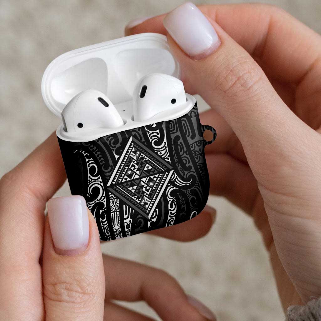 New Zealand Maori Taniko AirPods Case Black Kowhaiwhai Puhoro - Polynesian Pride