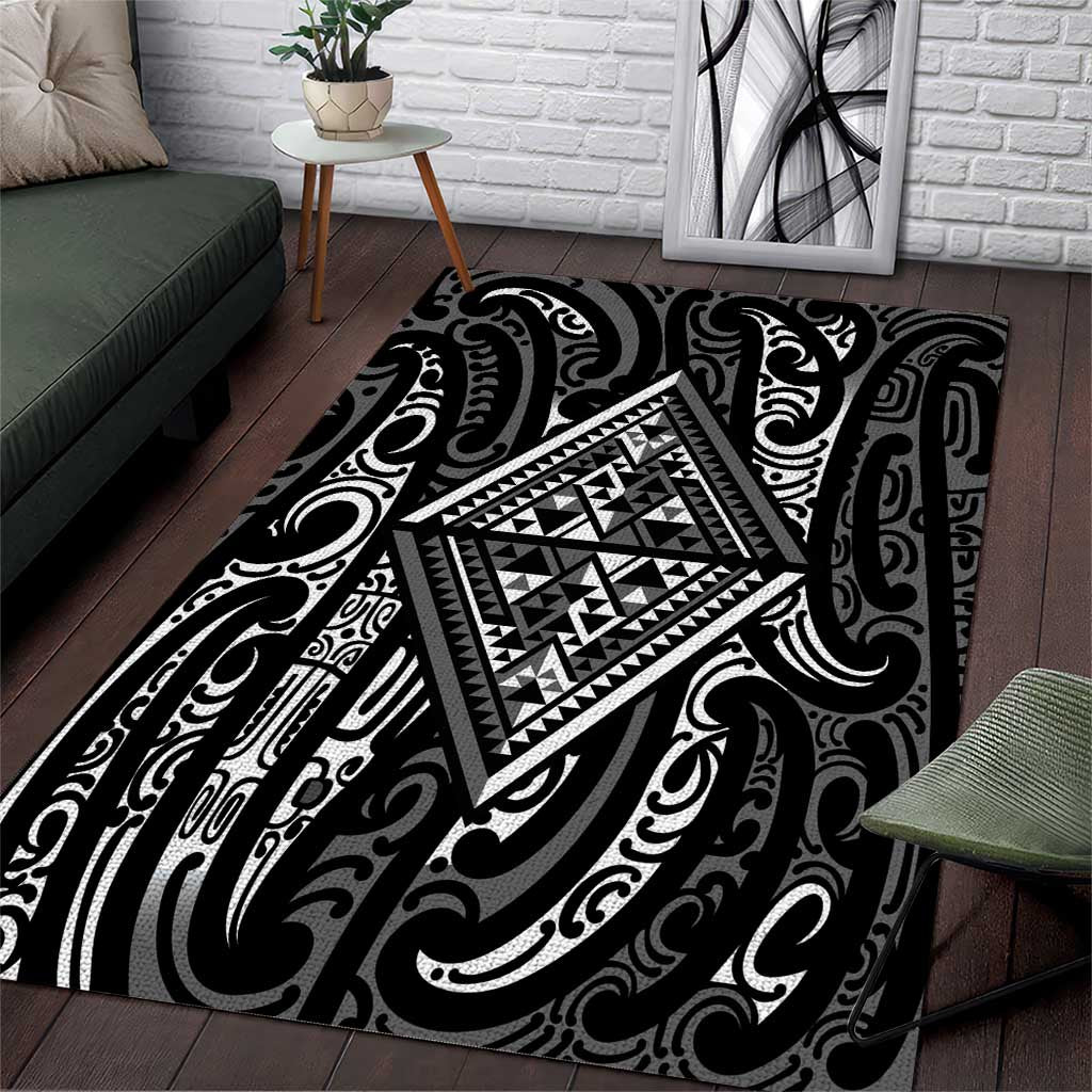 New Zealand Maori Taniko Area Rug Black Kowhaiwhai Puhoro LT9 Black - Polynesian Pride