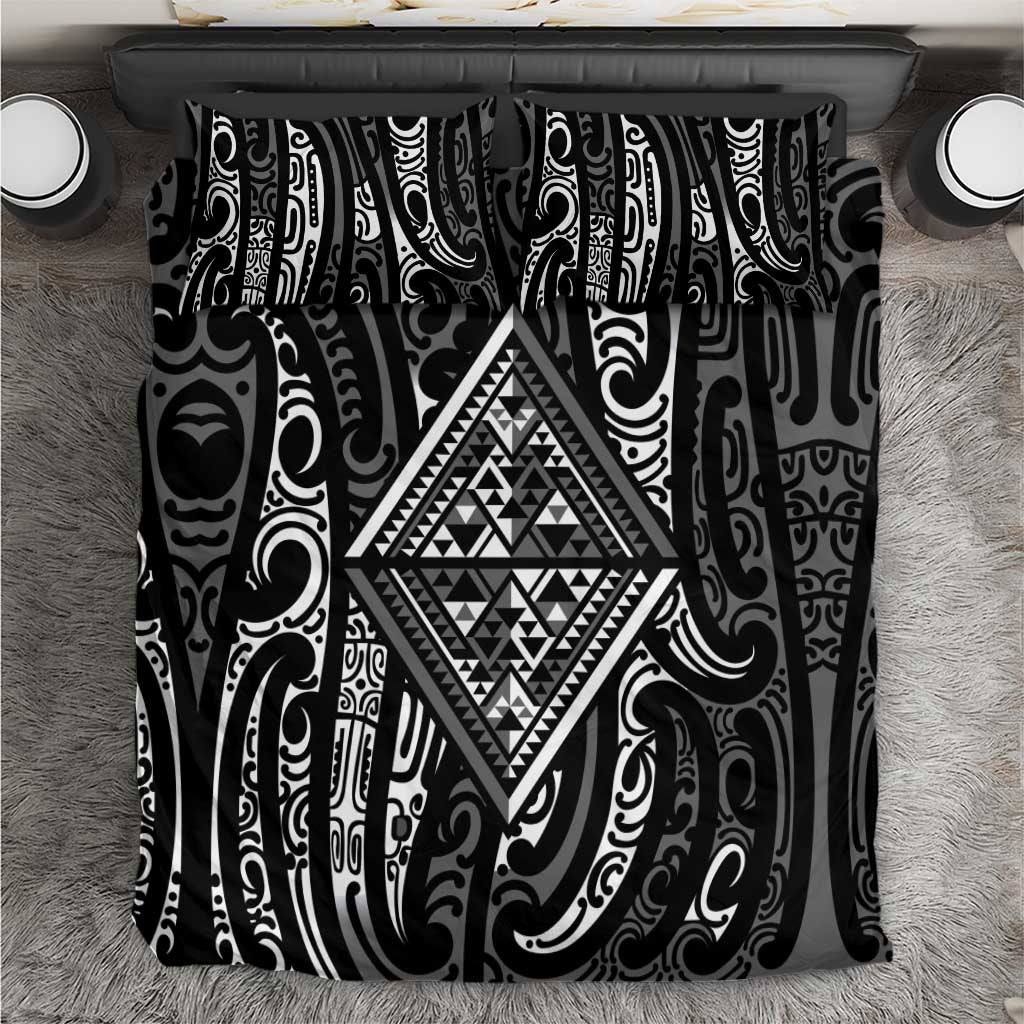 New Zealand Maori Taniko Bedding Set Black Kowhaiwhai Puhoro