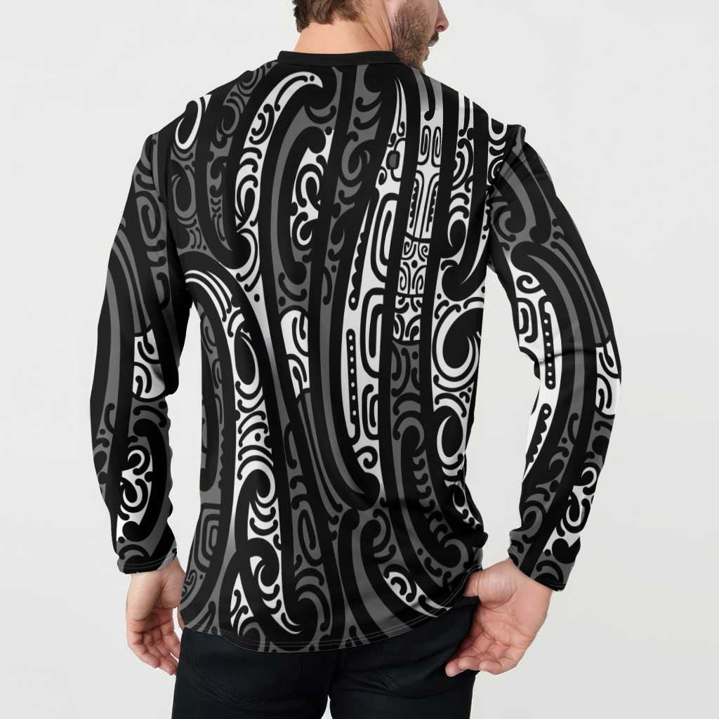 New Zealand Maori Taniko Button Sweatshirt Black Kowhaiwhai Puhoro