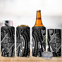 New Zealand Maori Taniko 4 in 1 Can Cooler Tumbler Black Kowhaiwhai Puhoro LT9 - Polynesian Pride