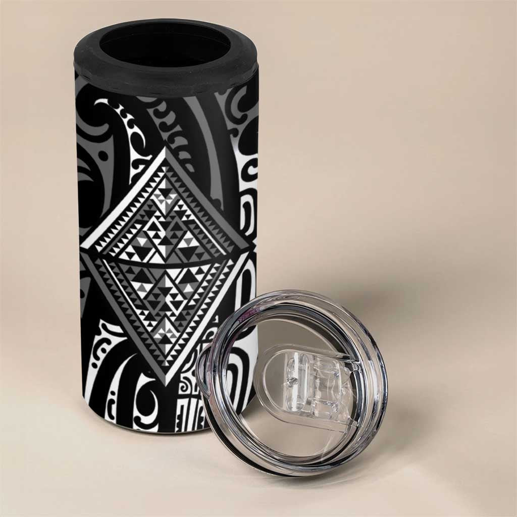 New Zealand Maori Taniko 4 in 1 Can Cooler Tumbler Black Kowhaiwhai Puhoro LT9 - Polynesian Pride