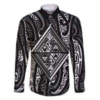 New Zealand Maori Taniko Family Matching Long Sleeve Bodycon Dress and Hawaiian Shirt Black Kowhaiwhai Puhoro LT9 Dad's Shirt - Long Sleeve Black - Polynesian Pride