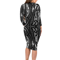 New Zealand Maori Taniko Family Matching Long Sleeve Bodycon Dress and Hawaiian Shirt Black Kowhaiwhai Puhoro LT9 - Polynesian Pride