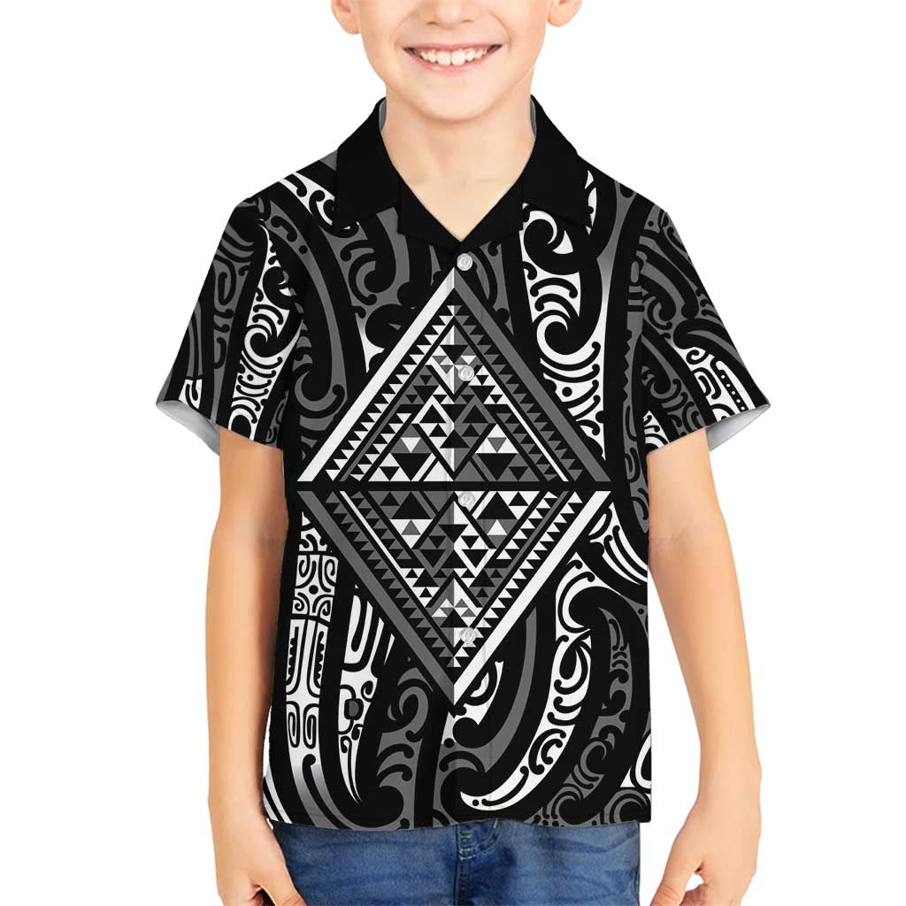 New Zealand Maori Taniko Family Matching Long Sleeve Bodycon Dress and Hawaiian Shirt Black Kowhaiwhai Puhoro LT9 Son's Shirt Black - Polynesian Pride