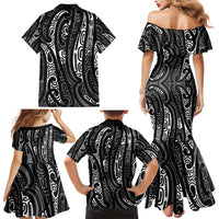 New Zealand Maori Taniko Family Matching Mermaid Dress and Hawaiian Shirt Black Kowhaiwhai Puhoro LT9 - Polynesian Pride