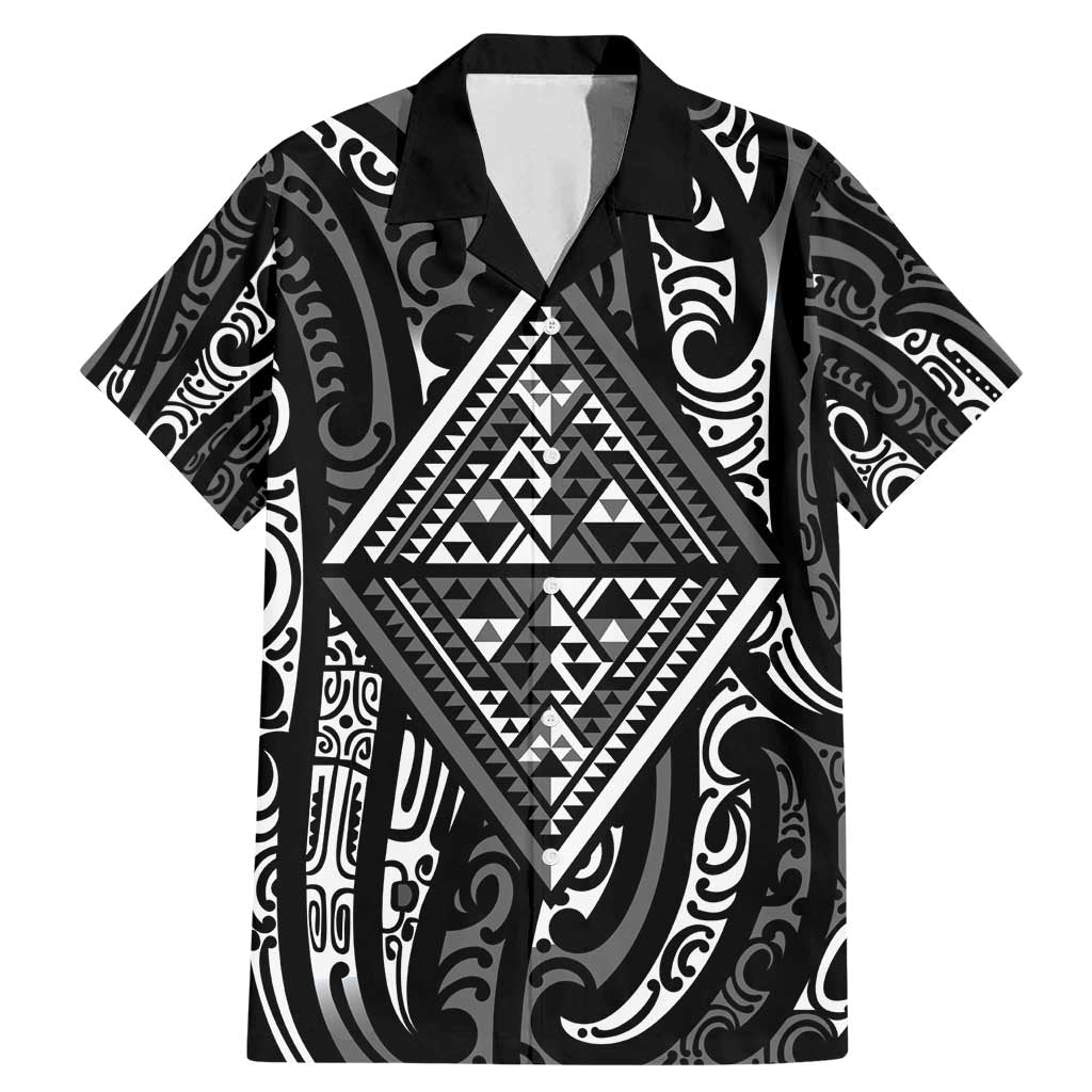 New Zealand Maori Taniko Family Matching Mermaid Dress and Hawaiian Shirt Black Kowhaiwhai Puhoro LT9 Dad's Shirt - Short Sleeve Black - Polynesian Pride