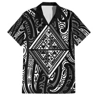 New Zealand Maori Taniko Family Matching Off Shoulder Short Dress and Hawaiian Shirt Black Kowhaiwhai Puhoro LT9 Dad's Shirt - Short Sleeve Black - Polynesian Pride