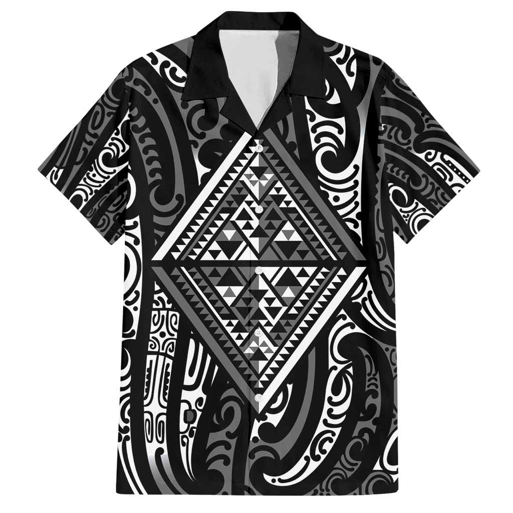 New Zealand Maori Taniko Family Matching Short Sleeve Bodycon Dress and Hawaiian Shirt Black Kowhaiwhai Puhoro LT9 Dad's Shirt - Short Sleeve Black - Polynesian Pride