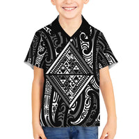 New Zealand Maori Taniko Family Matching Summer Maxi Dress and Hawaiian Shirt Black Kowhaiwhai Puhoro LT9 Son's Shirt Black - Polynesian Pride